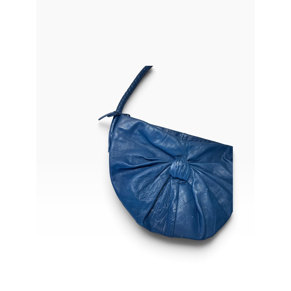 Vintage Cobalt Blue Leather Crossbody Bag Boho Textured Festival Crescent Knot